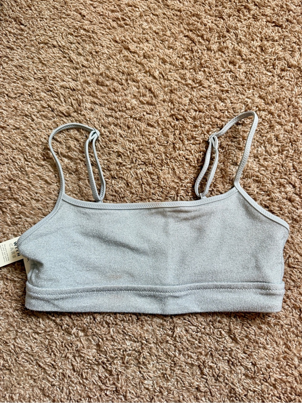 Aerie Shimmer White Silver Swim Bralette Top Bikini Swim 2 Piece Swim